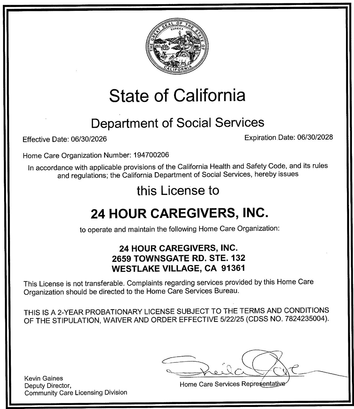 California State Certification License